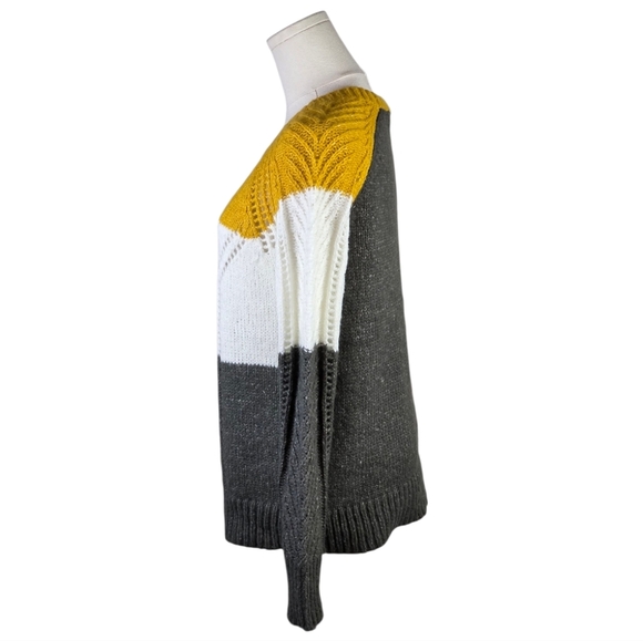 Press Colorblock Chevron Knit Sweater Yellow White Gray NWT Size XS - Picture 3 of 10